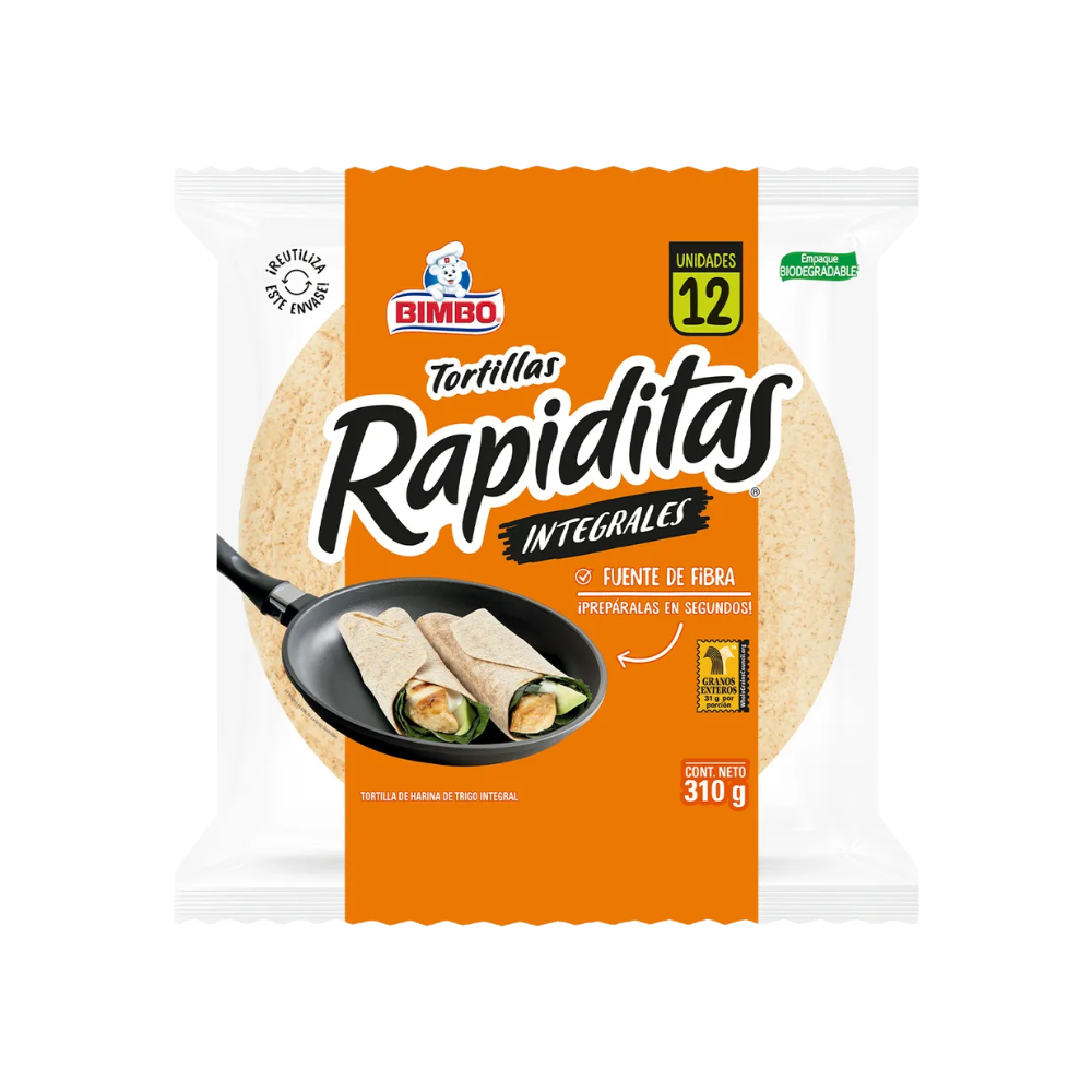 Tortillas Bimbo Rapiditas Integrales Bolsa 12 Und BIMBO Tortillas Rapiditas Clásicas/Integrales Bolsa x 12 und - Imagen 1